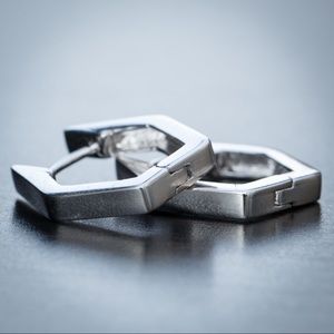 SolId Sterling Silver Octagon Huggie Hoop Earrings